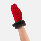 L'Apero VENISSIEUX Long Texting Glove with Faux Fur Trim Red - Big Bag NY