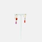 Le Fourbi de Capucine Asymmetric Gemstone Drop Earrings Orange Carnelian Pink Tourmaline - Big Bag NY