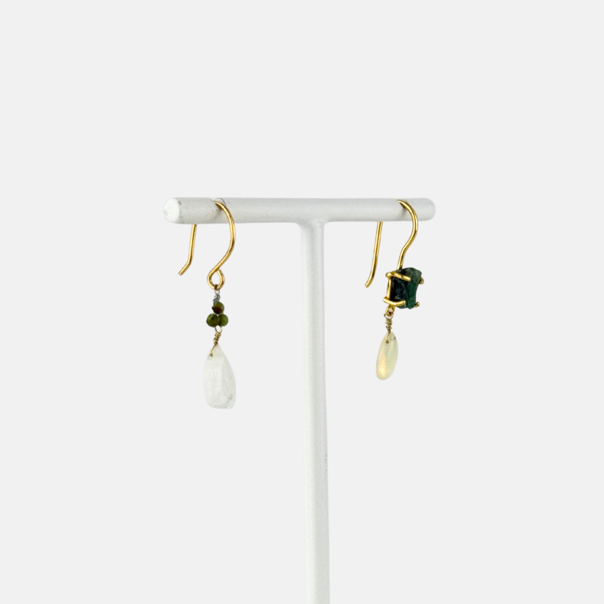 Le Fourbi de Capucine Asymmetric Green Gemstone Drop Earrings2-Big Bag NY