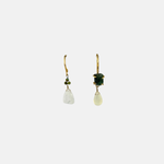 Le Fourbi de Capucine Asymmetric Green Gemstone Drop Earrings Moonstone and Jade - Big Bag NY