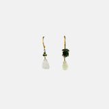 Le Fourbi de Capucine Asymmetric Green Gemstone Drop Earrings Moonstone and Jade - Big Bag NY