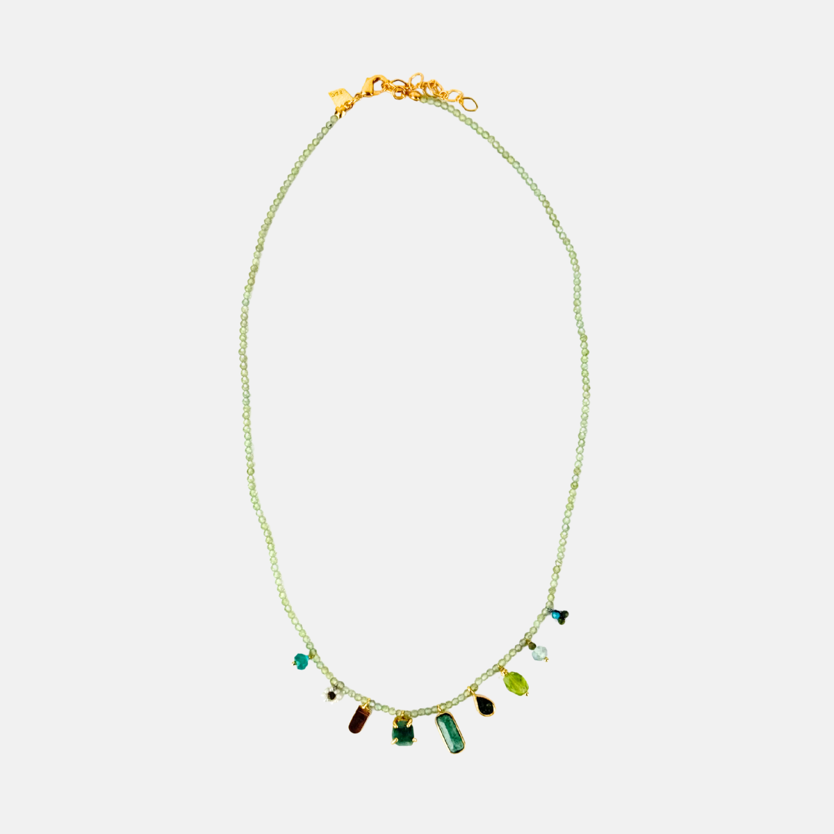 Le Fourbi de Capucine Beaded Necklace with Green and Multicolor Stones-Big Bag NY