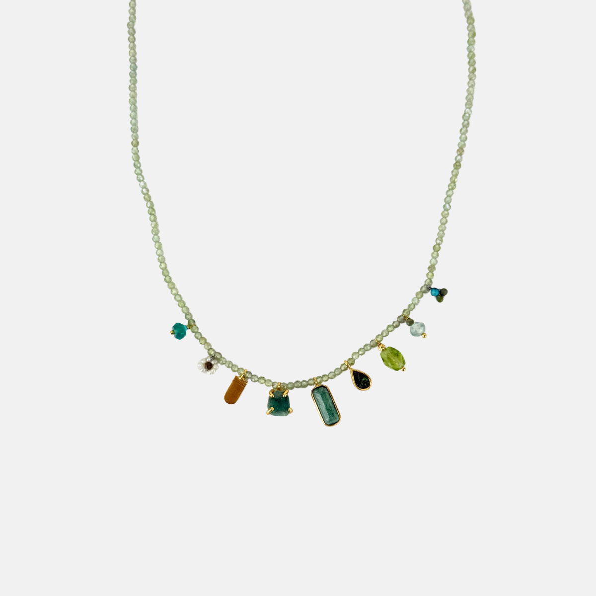 Le Fourbi de Capucine Beaded Necklace with Green and Multicolor Stones-Big Bag NY 2