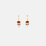 Le Fourbi de Capucine Gold Drop Earrings with Red, Purple, and White Gemstones-Big Bag NY