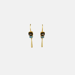 Le Fourbi de Capucine Gold Drop Earrings with Smoky Quartz and Blue Gemstones-Big Bag NY