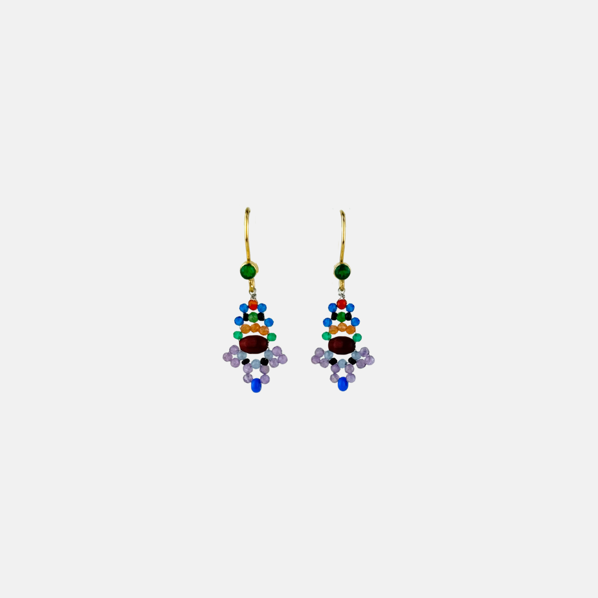 Le Fourbi de Capucine Green and Multicolor Beaded Drop Earrings-Big Bag NY
