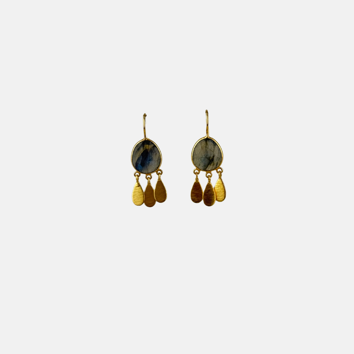 Le Fourbi de Capucine Large Labradorite Drops with Dangling Gold Teardrop Tassels - Big Bag NY