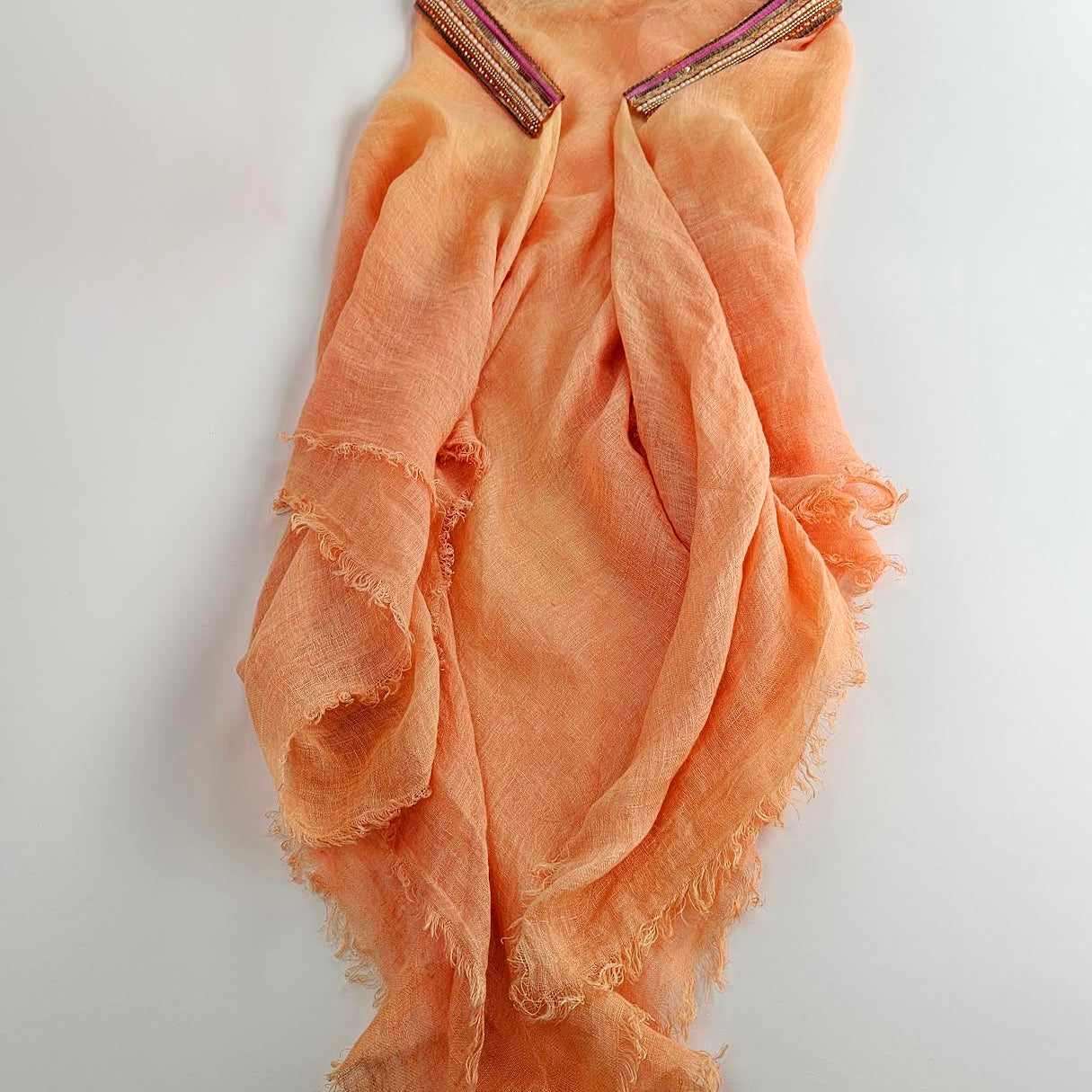 Linen Beaded Collar Shawl in Peach - Big Bag NY