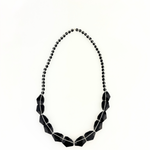 Long Black Quartz with Contrast White Stitch Necklace