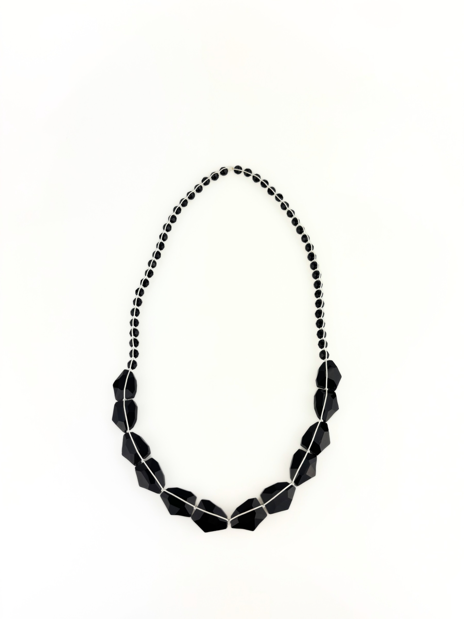 Long Black Quartz with Contrast White Stitch Necklace
