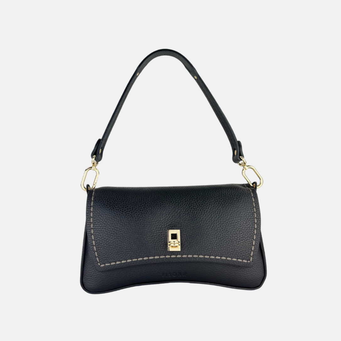 LEATHER SHOULDER MINIBAG ブラック MINIBAG Medium Turn Lock Flap Shoulder Bag – Big Bag