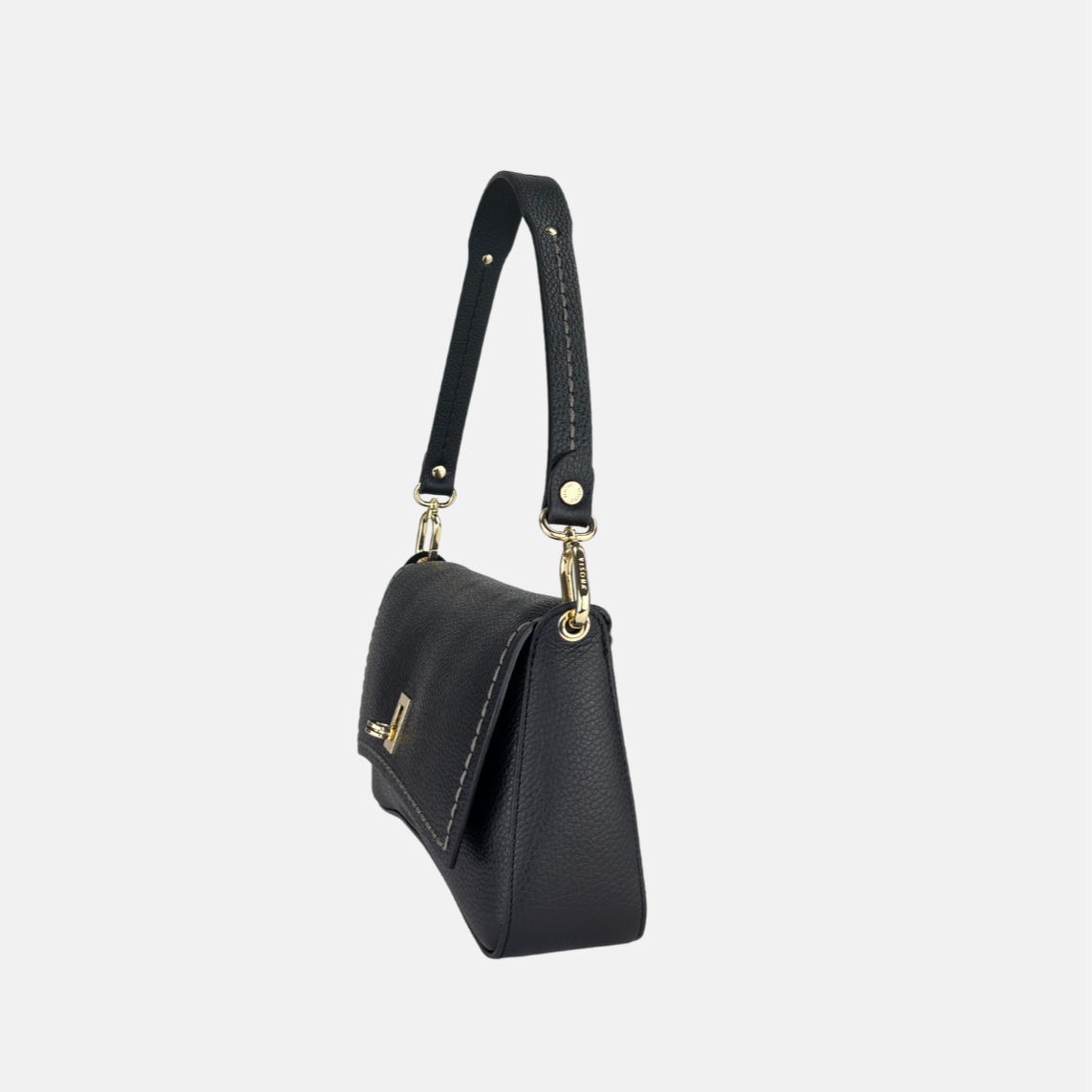 MINIBAG Medium Turn Lock Flap Shoulder Bag Nero Black side - Big Bag NY