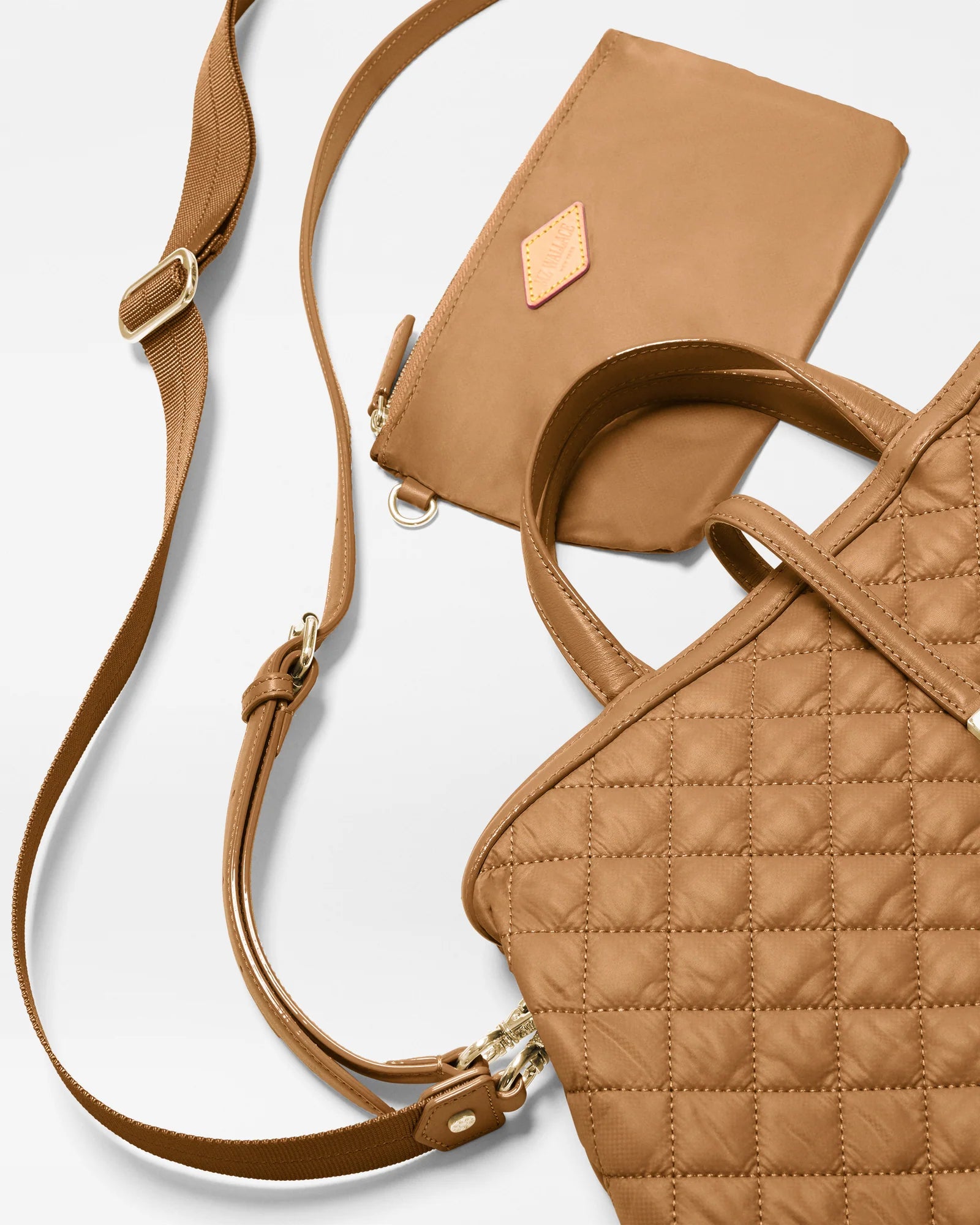 MZ WALLACE Medium Astor Top Handle Bag with Crossbody Strap in Cognac - Big Bag NY