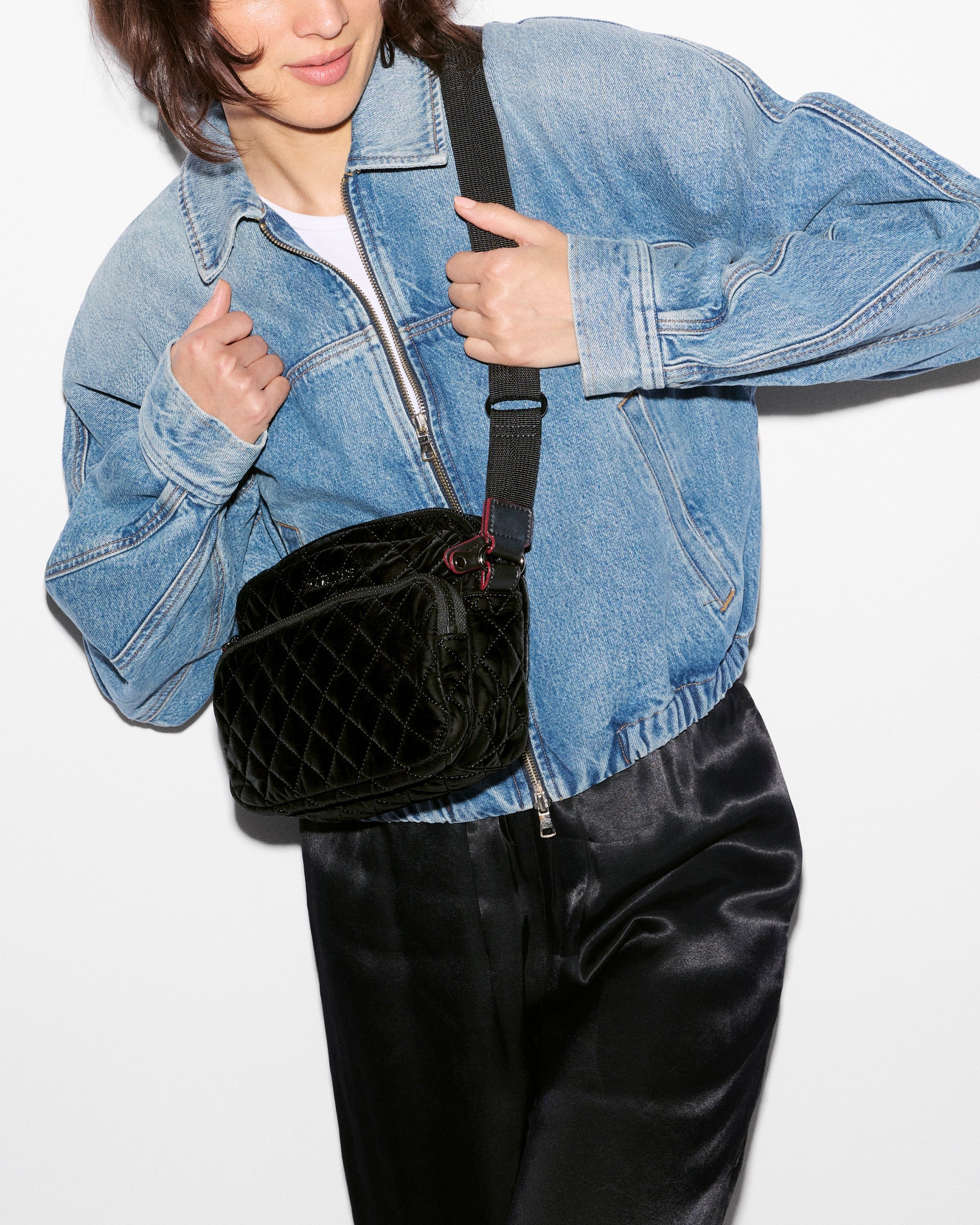 MZ Wallace Small Metro Camera Bag in Black Velvet - Big Bag NY