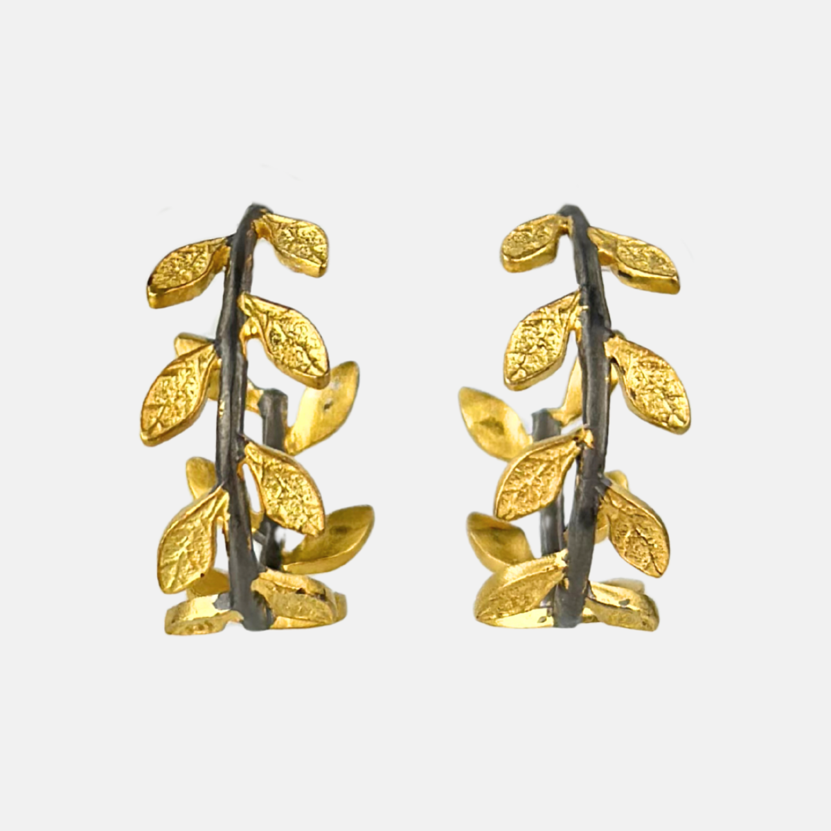 Manjusha Gold Leaves Black Branch Hoop Earrings - Big Bag NY