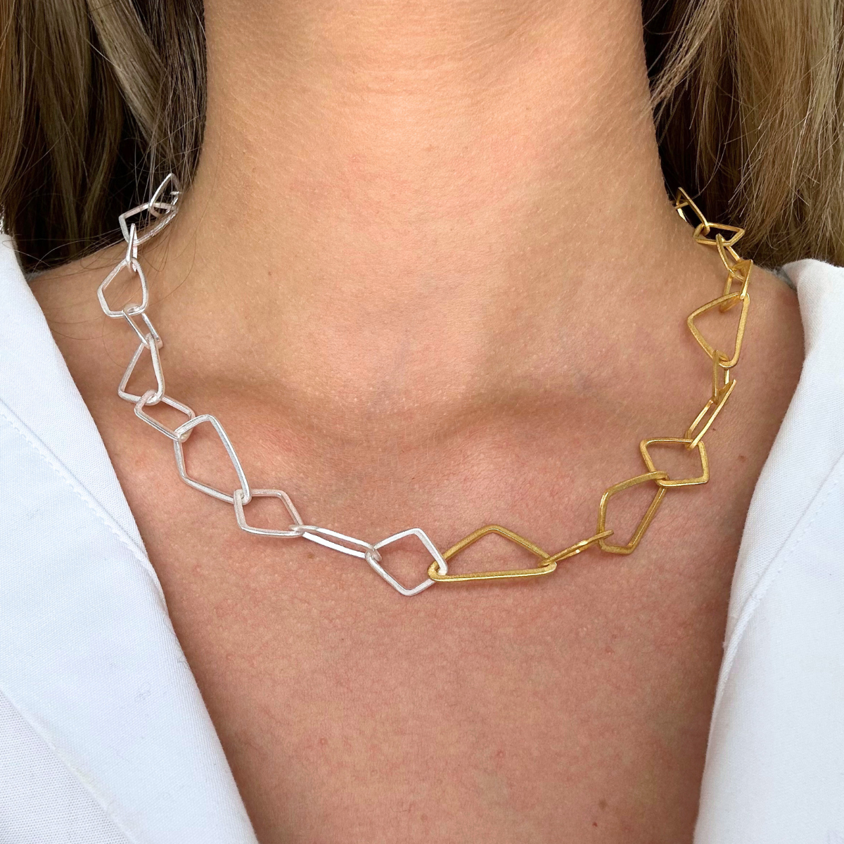 Manjusha Silver and Gold Irregular Link Necklace - Big Bag NY