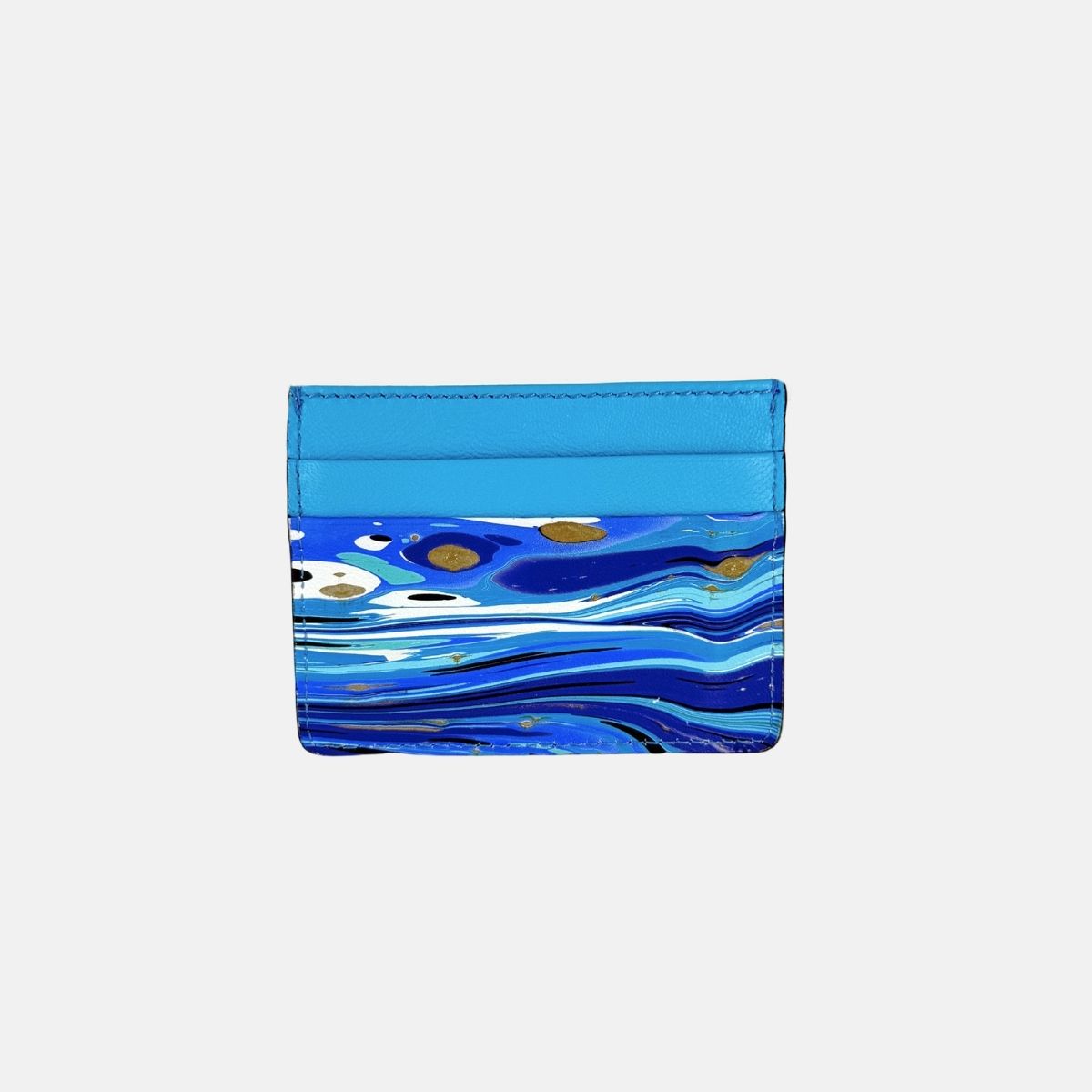 Marble Leather Credit Card Holder Aqua Turquoise Mix 1 - Big Bag NY