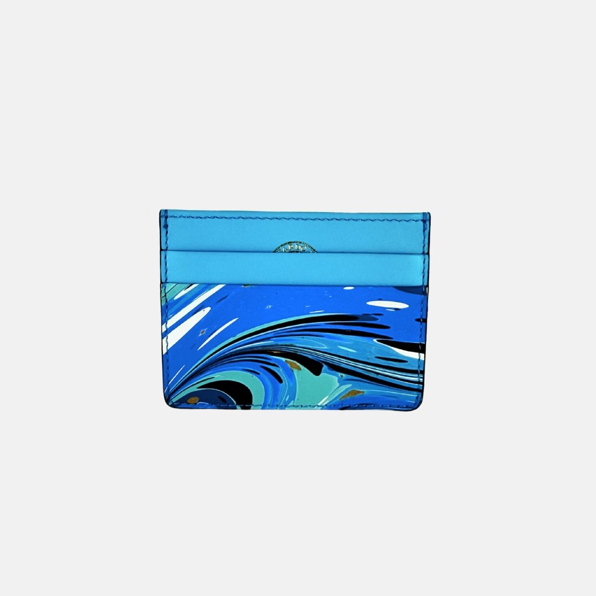 Marble Leather Credit Card Holder Aqua Turquoise Mix 1 - Big Bag NY