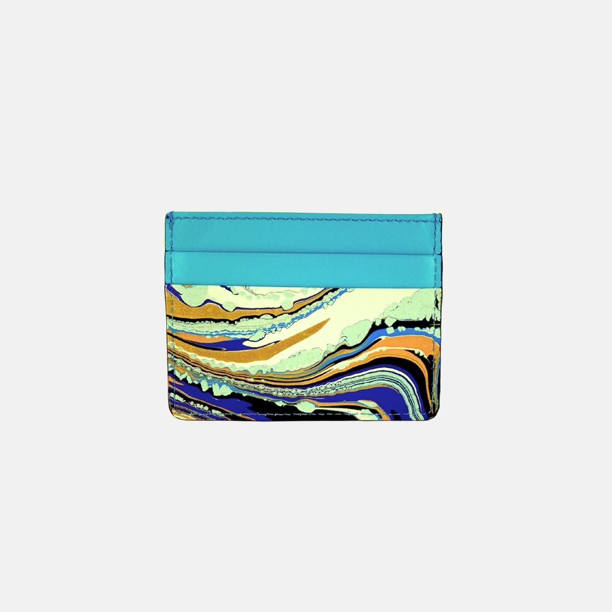 Marble Leather Credit Card Holder Aqua Turquoise Mix 2 - Big Bag NY