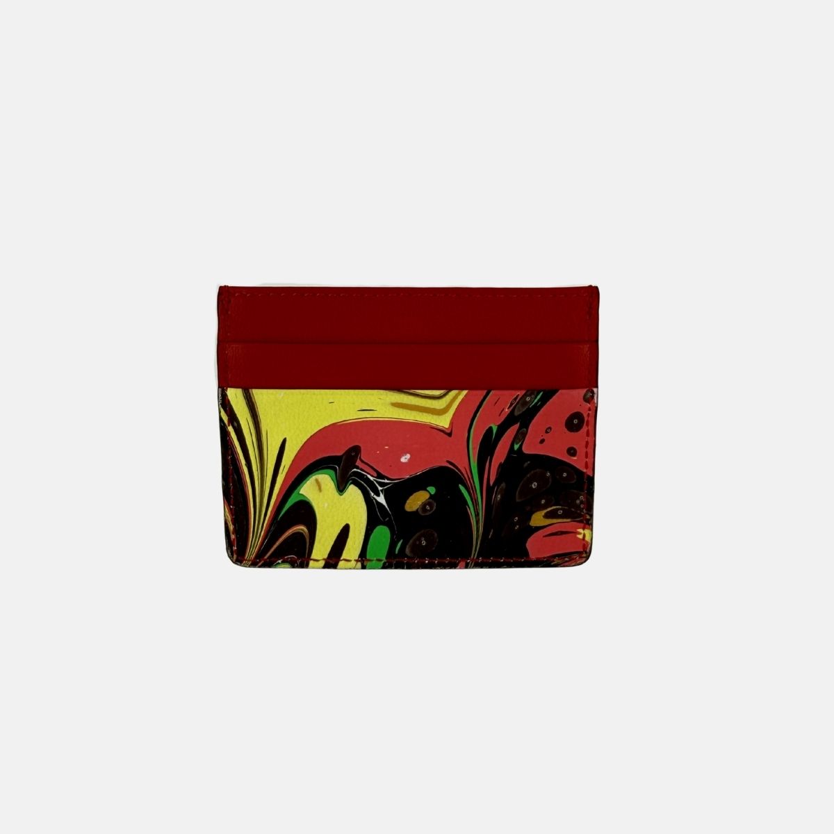 Marble Leather Credit Card Holder Red Mix - Big Bag NY