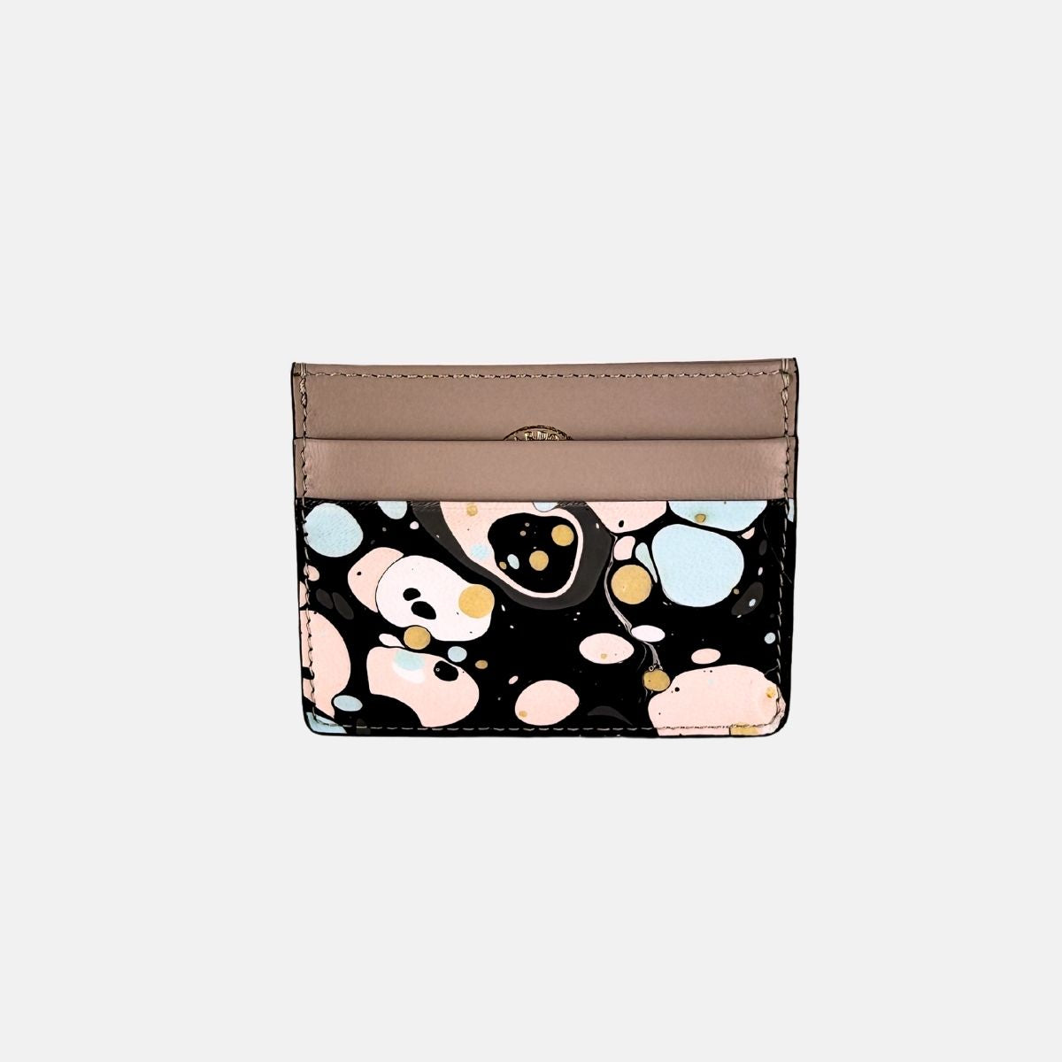 Marble Leather Credit Card Holder Taupe 2 Mix - Big Bag NY