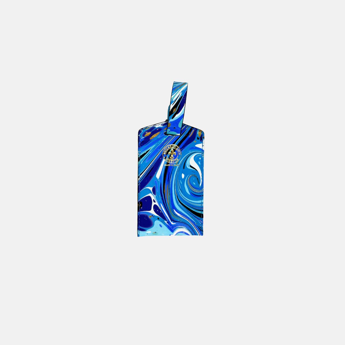 Marble Leather Luggage Tag Aqua Turquoise Cobalt Blue Mix - Big Bag NY