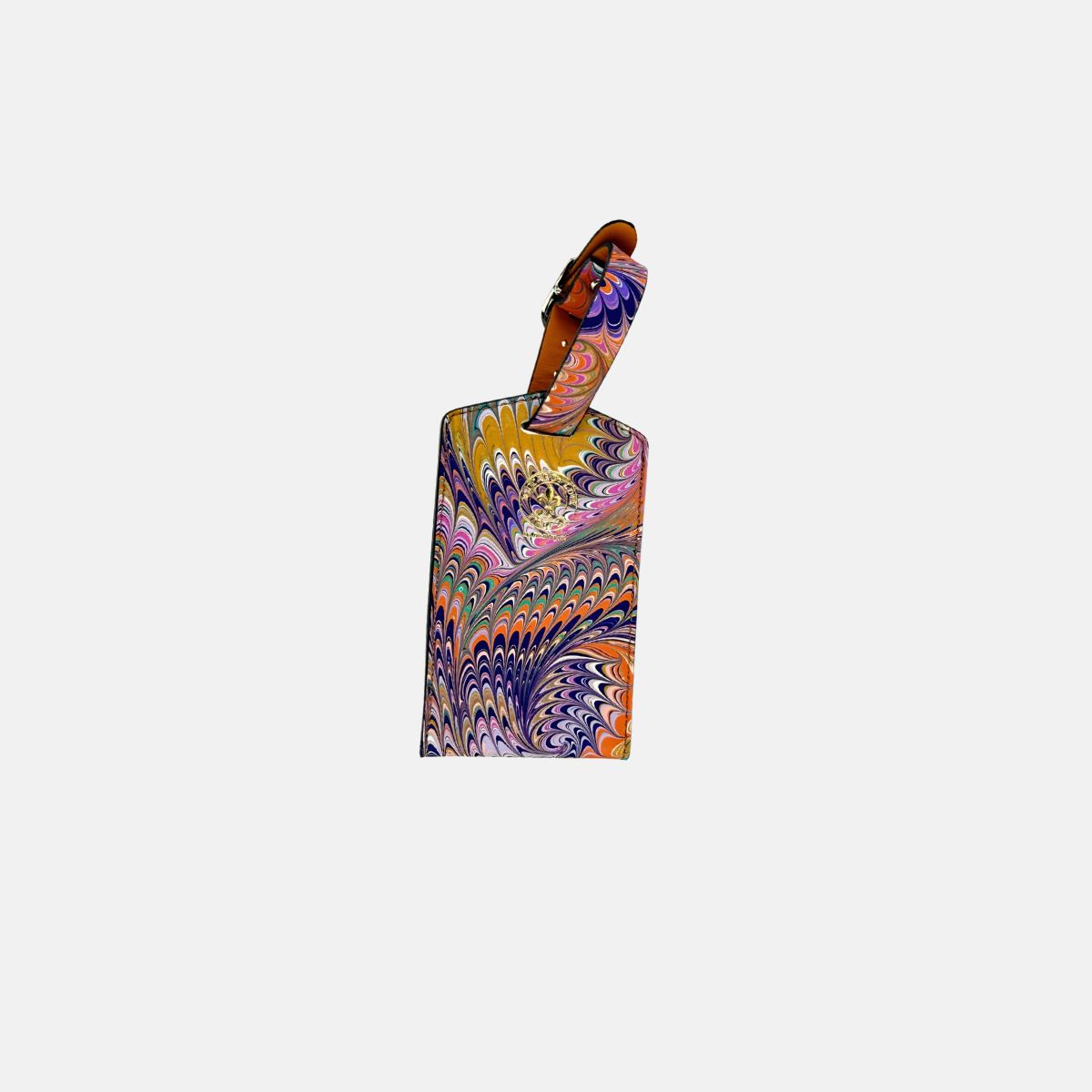 Marble Leather Luggage Tag Orange Purple Teal Mustard Mix - Big Bag NY