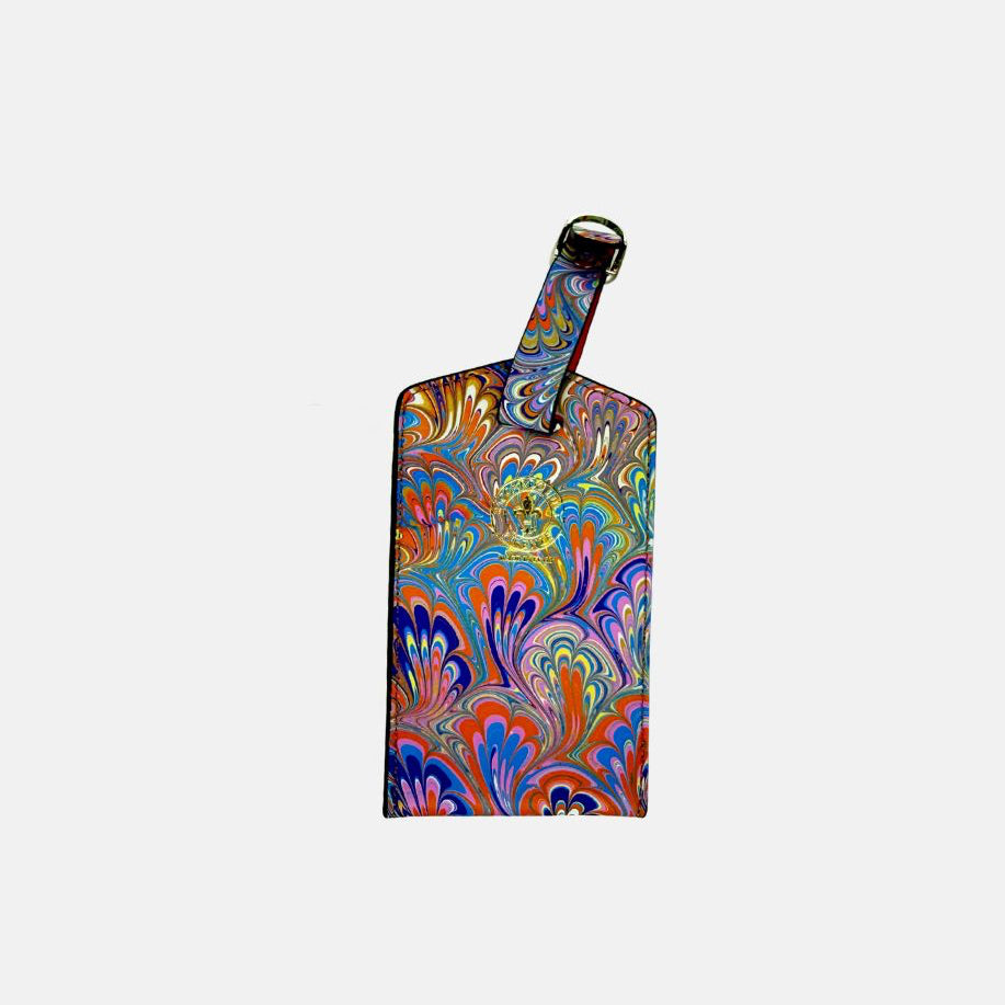 Marble Leather Luggage Tag Purple Orange Turquoise Mix - Big Bag NY