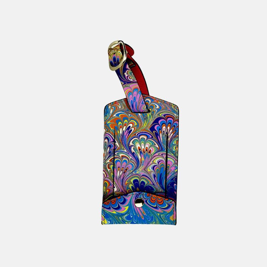 Marble Leather Luggage Tag Purple Orange Turquoise Mix - Big Bag NY