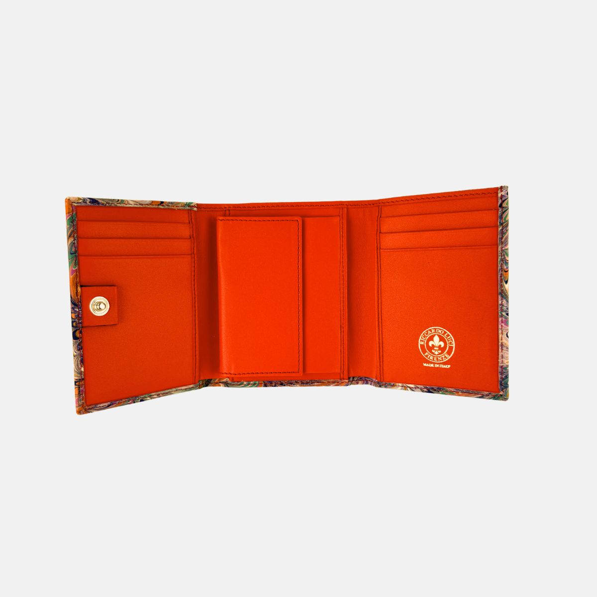 Marble Leather Orange Purple Teal Mustard Mix Trifold Wallet - Big Bag NY