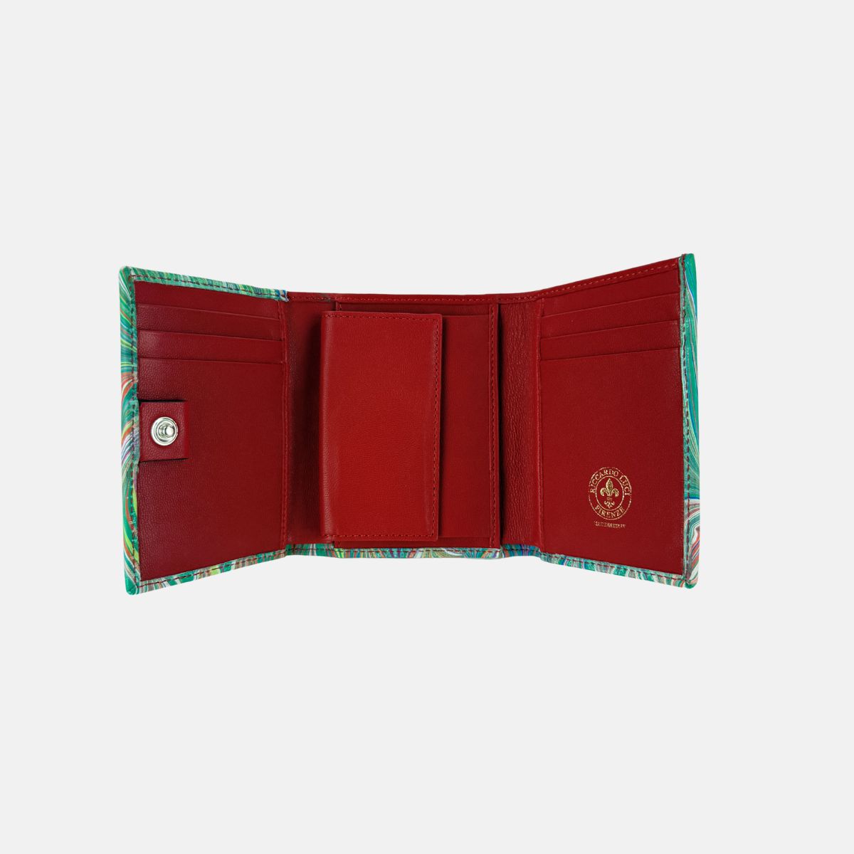 Marble Leather Orange and Green Mix Trifold Wallet - Big Bag NY