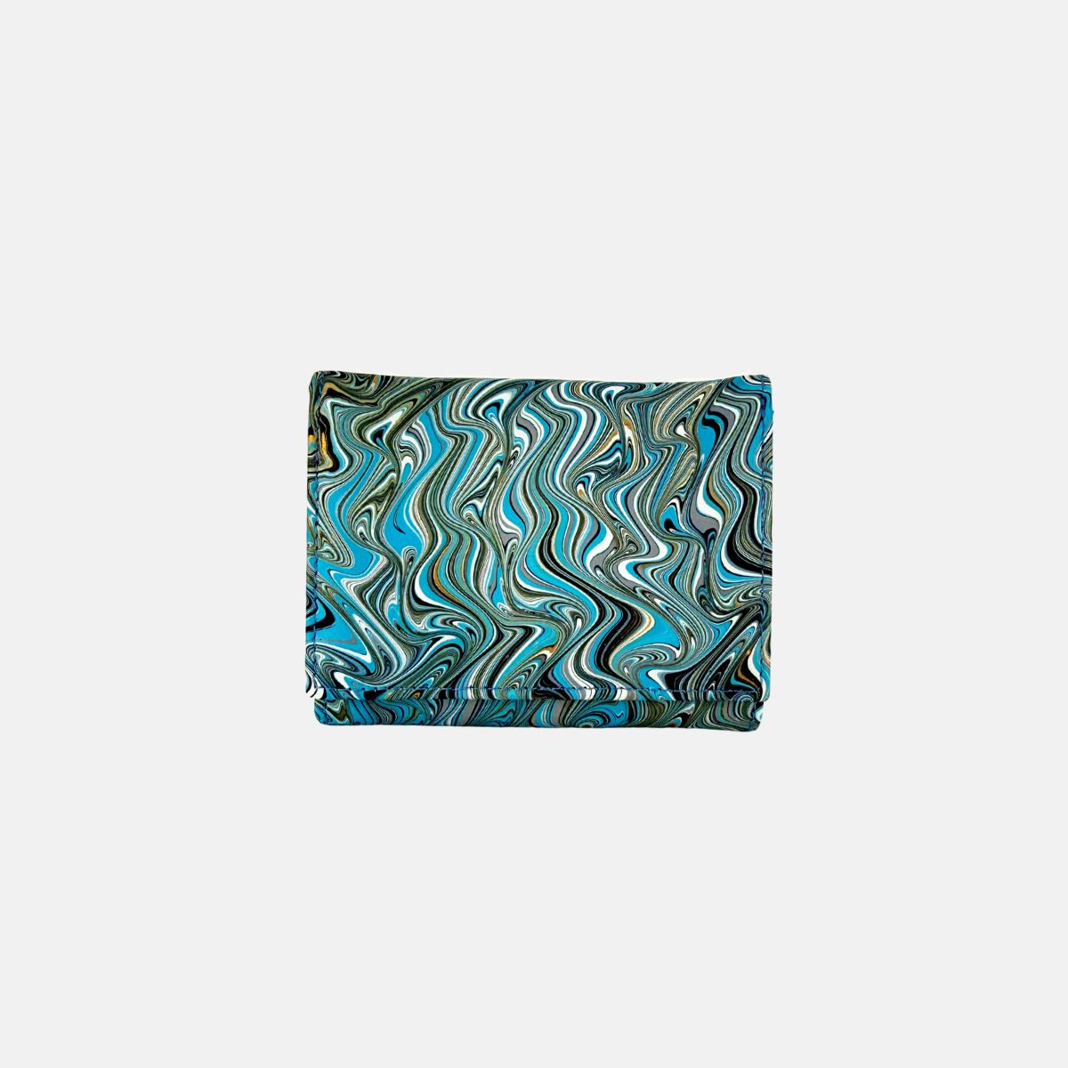 Marble Leather Turquoise Black and White Small Swirl Mix Trifold Wallet - Big Bag NY