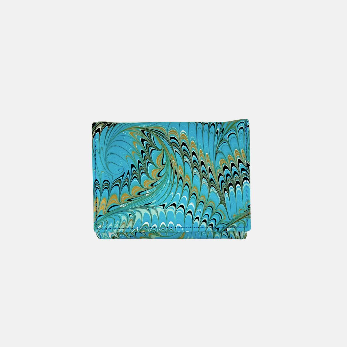Marble Leather Turquoise and Gold Large Swirl Mix Trifold Wallet - Big Bag NY