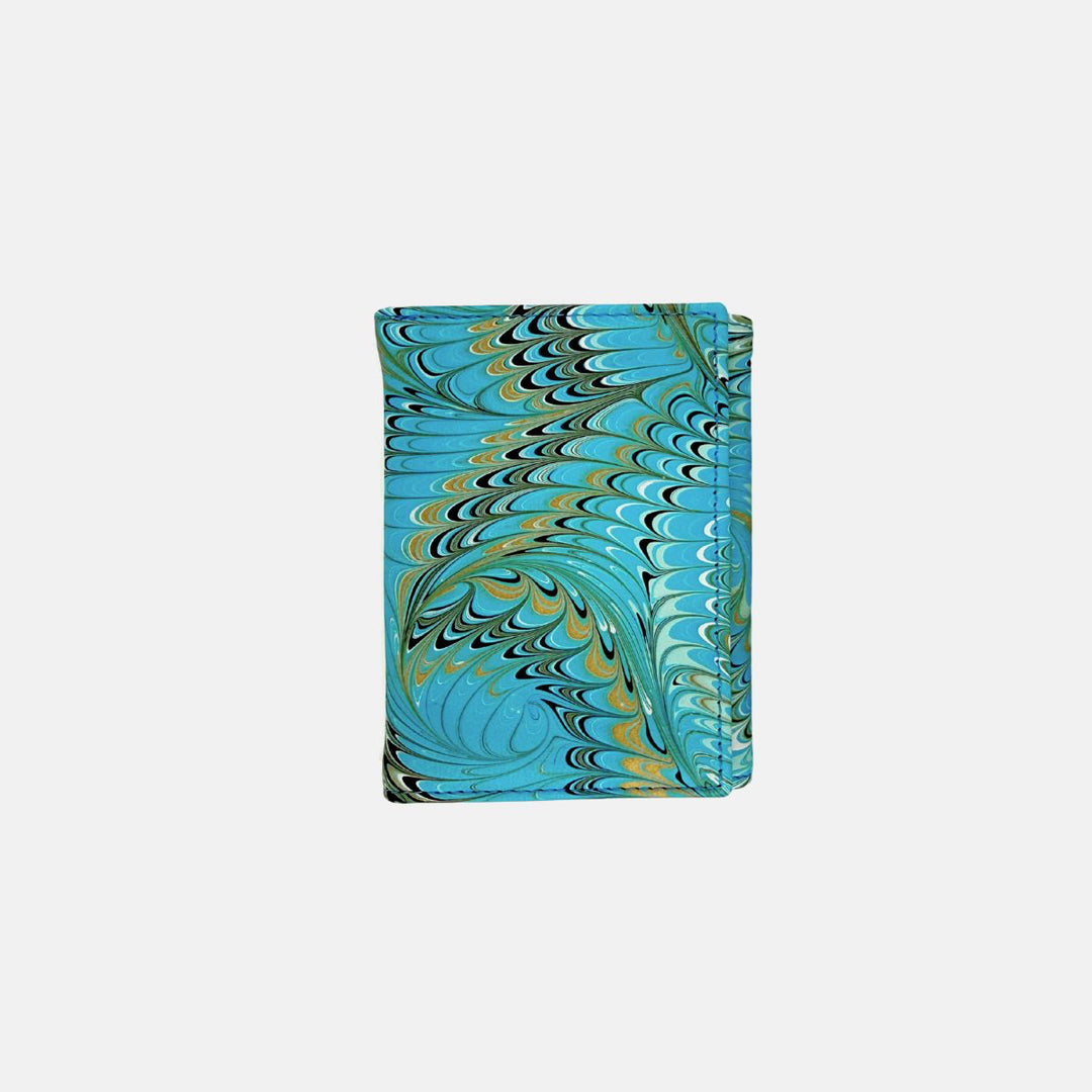 Marble Leather Turquoise and Gold Large Swirl Mix Trifold Wallet – Big Bag