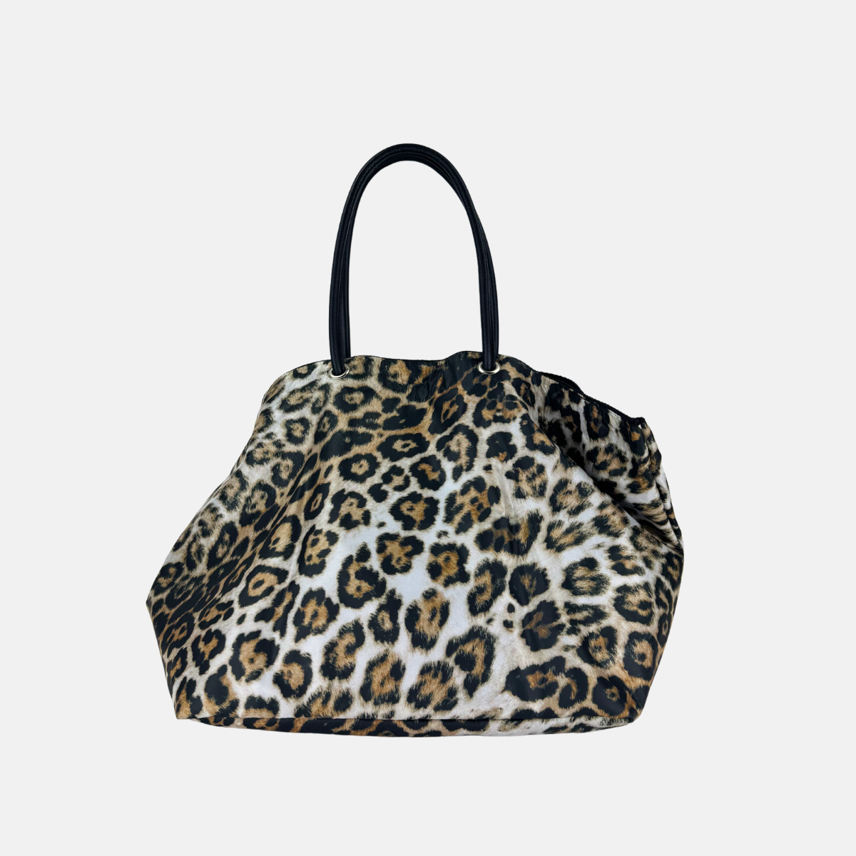 Marco Masi Silky Large Boat Tote in Large Leopard Print Black Trim - Big Bag NY