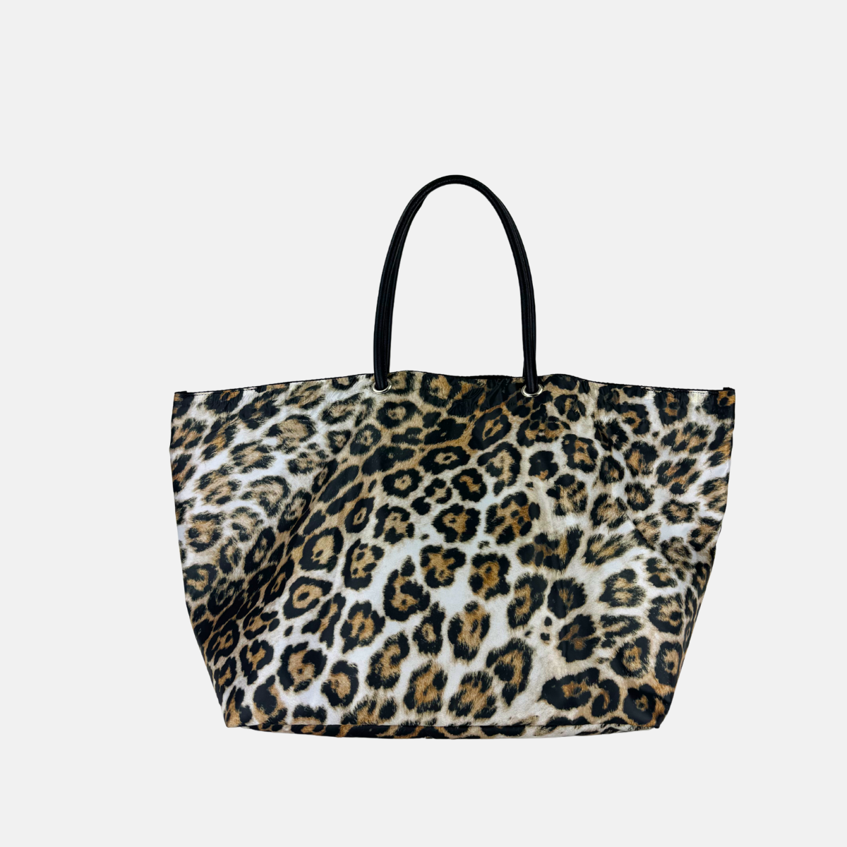 Marco Masi Silky Large Boat Tote in Large Leopard Print Black Trim - Big Bag NY