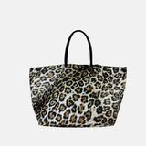 Marco Masi Silky Large Boat Tote in Large Leopard Print Black Trim - Big Bag NY