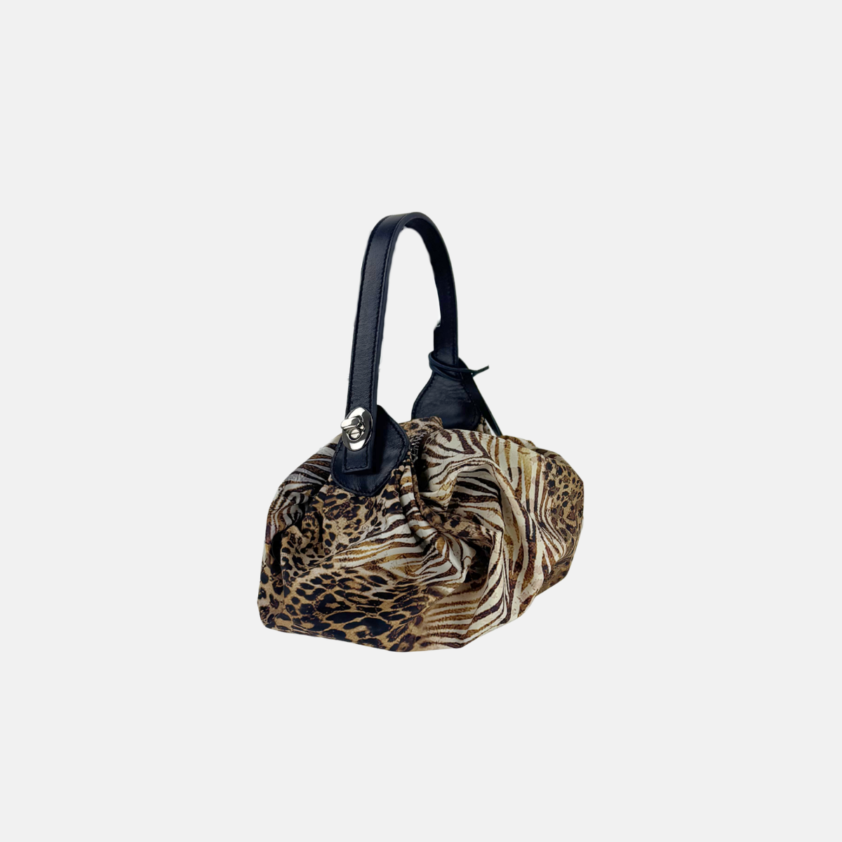 Marco Masi Silky Small Shoulder Bag in Golden Animal Print with Black Trim - Big Bag NY