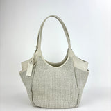 Marco Masi Small Raffia Zip Tote with Leather Side Pockets White - Big Bag NY