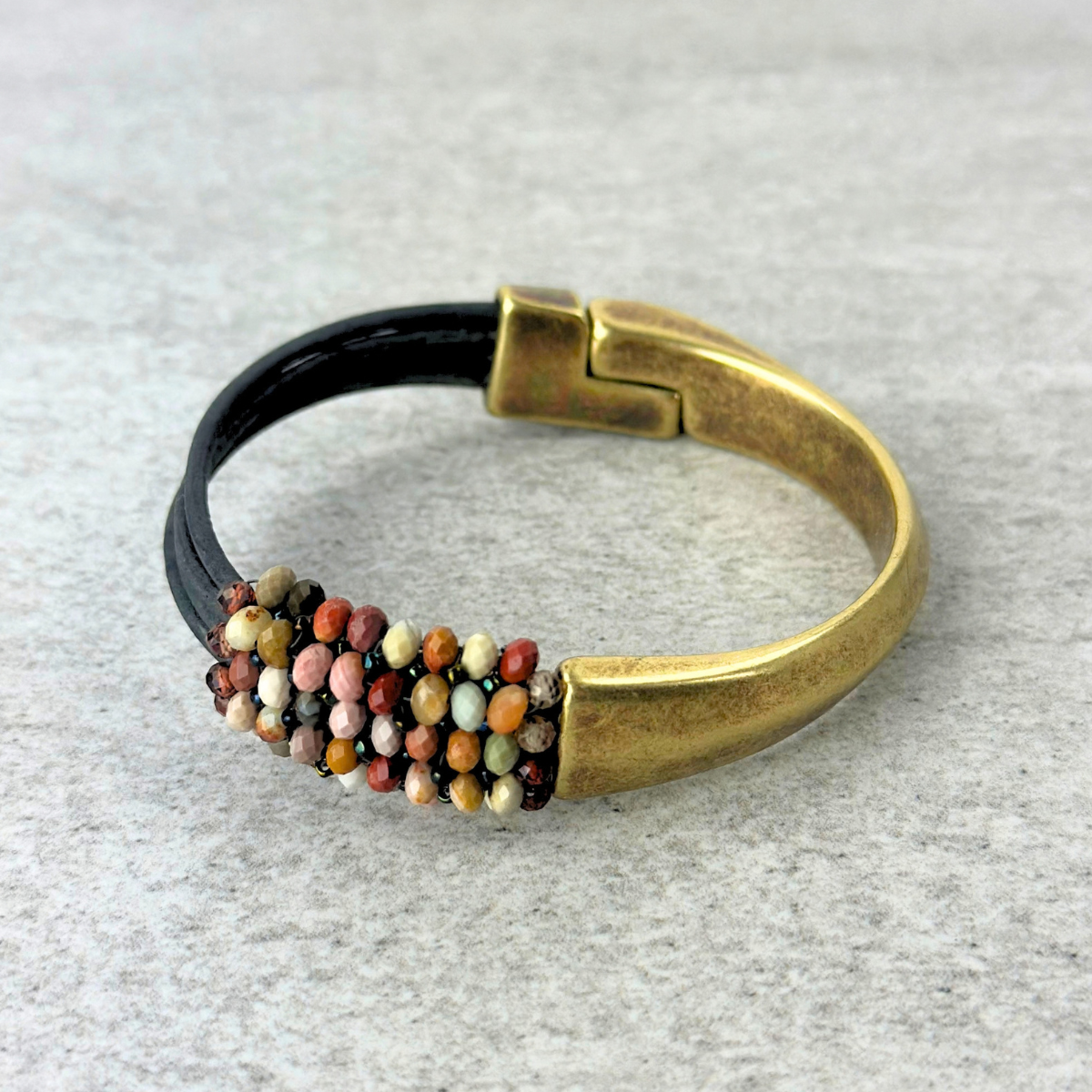 Martell Alxa Agate and Spinel Black Leather Cuff - Big Bag NY