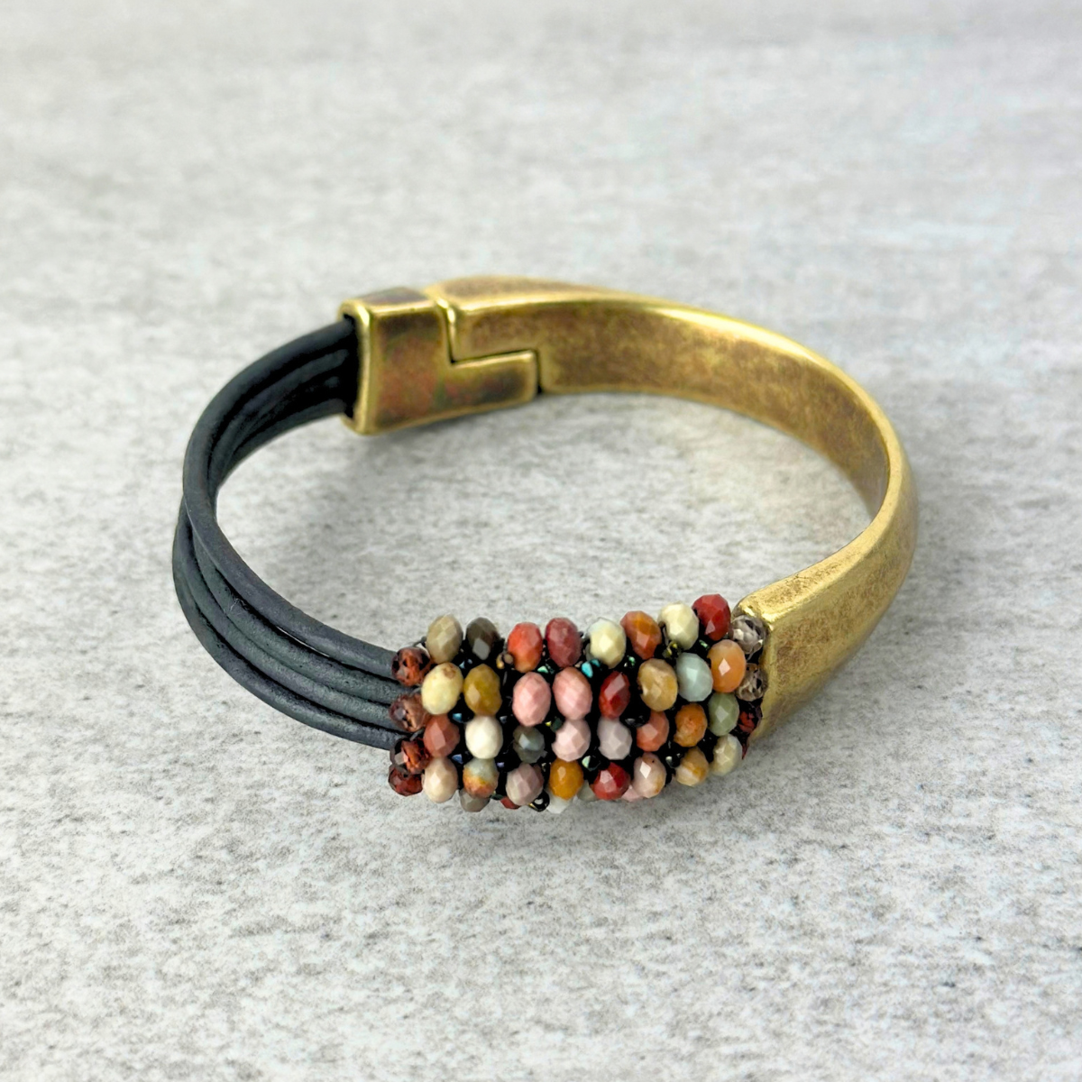 Martell Alxa Agate and Spinel Black Leather Cuff - Big Bag NY