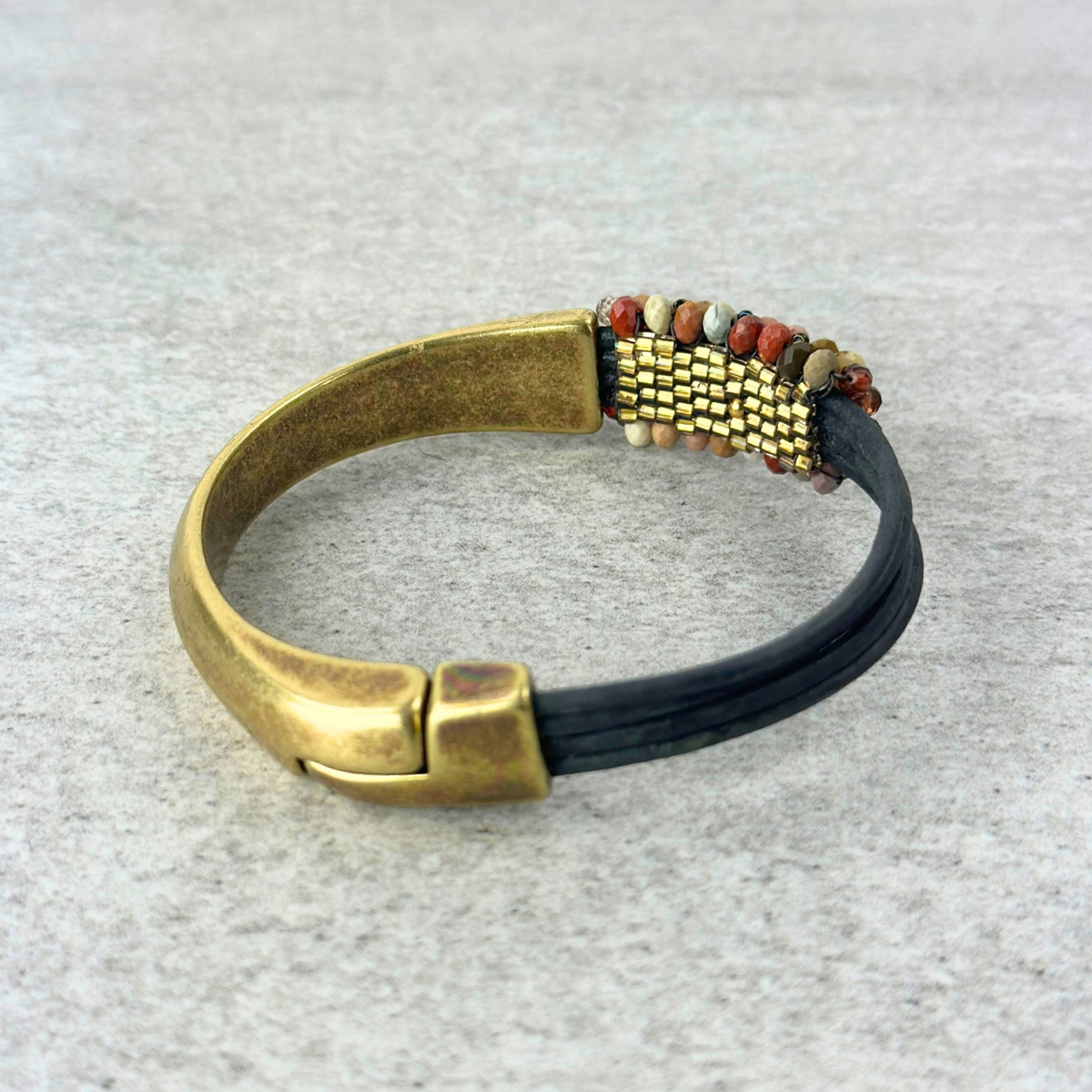 Martell Alxa Agate and Spinel Black Leather Cuff - Big Bag NY