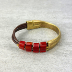 Martell Slim Carnelian and Leather Cuff - Big Bag NY