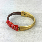 Martell Slim Carnelian and Leather Cuff - Big Bag NY