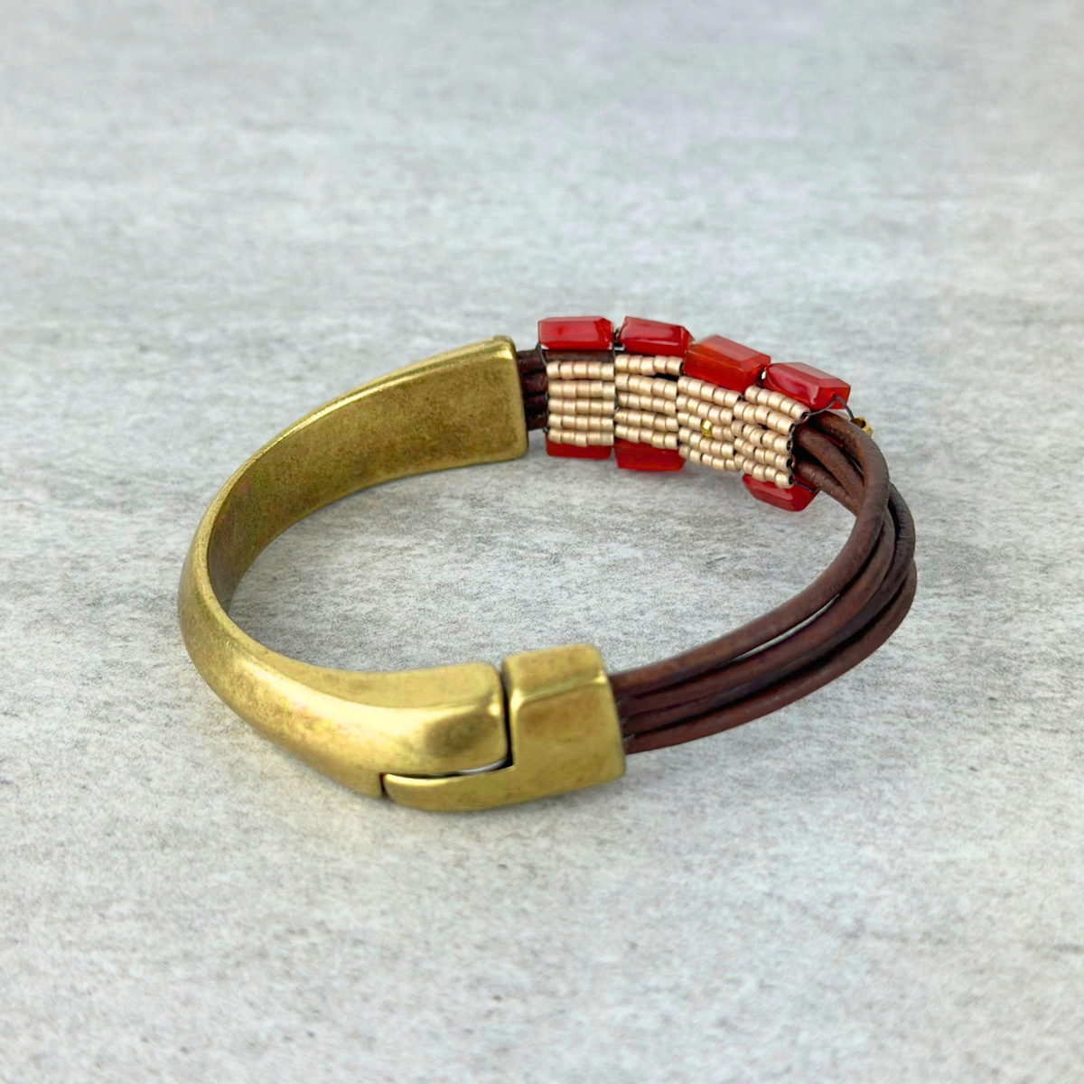 Martell Slim Carnelian and Leather Cuff - Big Bag NY