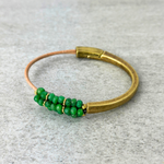 Martell Slim Emerald and Natural Leather Bracelet - Big Bag NY