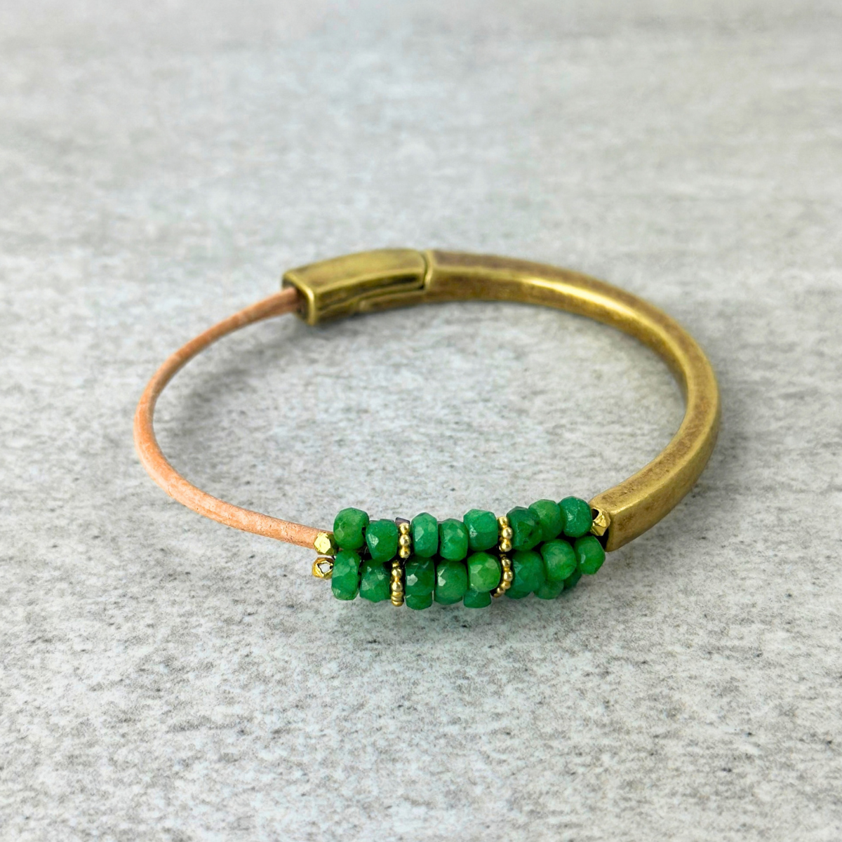 Martell Slim Emerald and Natural Leather Bracelet - Big Bag NY
