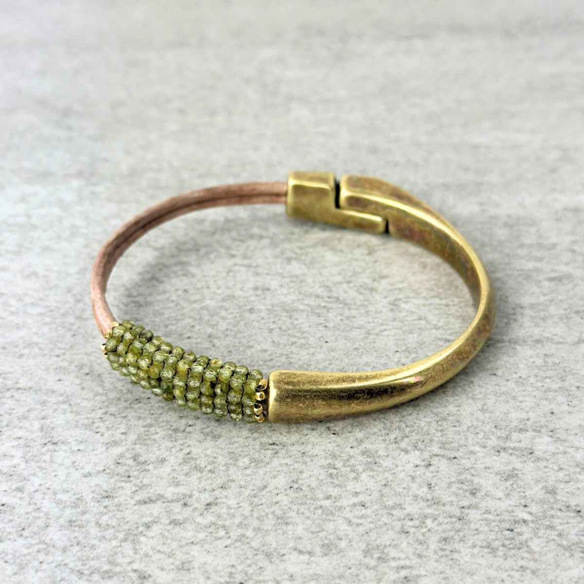 Martell Slim Green Peridot and Natural Leather Bracelet - Big Bag NY