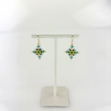 Miguel Ases Green Turquoise and Gold Rhombus Earrings - Big Bag NY