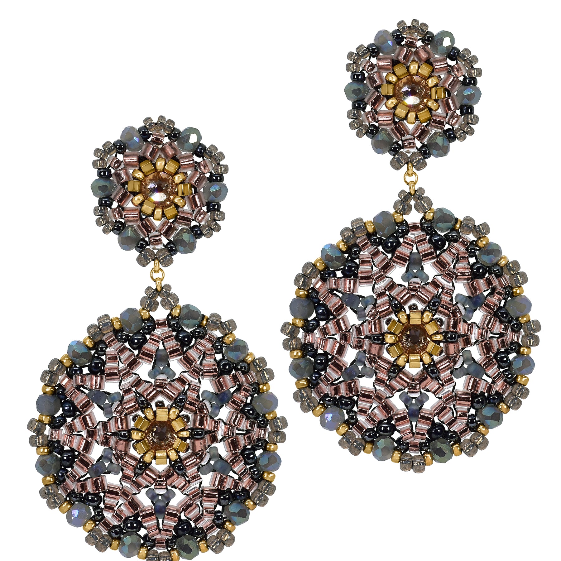 Miguel Ases Pink and Gold Circle Post Drop Earrings Big-Bag-NY